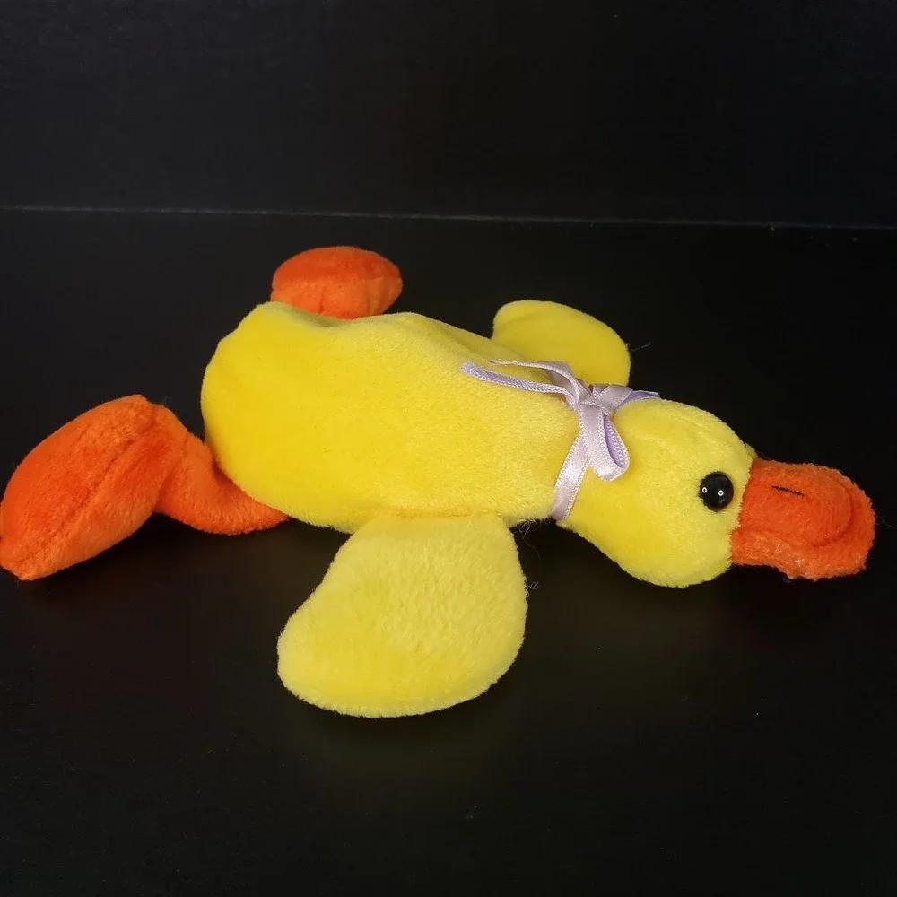 Small Yellow Floppy Bean Filled Duck Lavender Purple Satin Bow 8